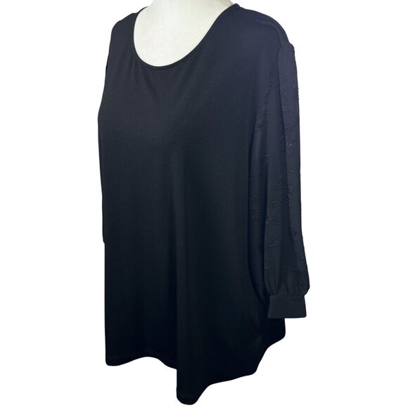 NWOT Philosophy Size XL Womens Black Blouse Top W/ Textured 3/4 Balloon Sleeves - Picture 4 of 8